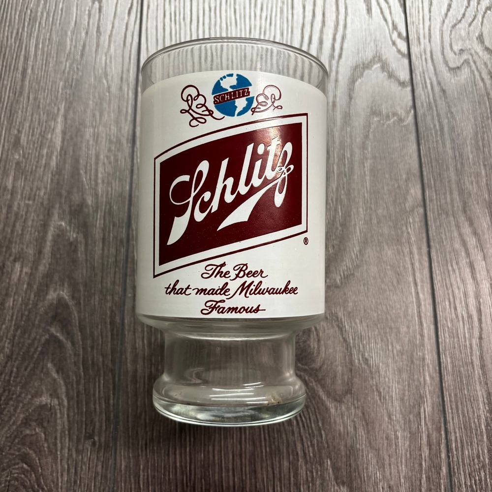 Vintage Schlitz Beer Glass The Beer That Made Milwaukee Famous Footed Pilsner